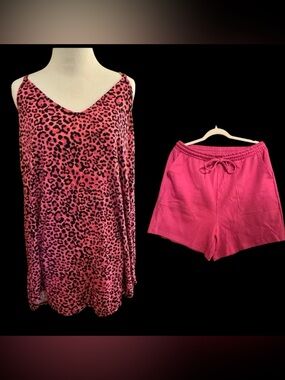 Women’s XL 2piece Short & Tank set. Leopard print top black&pink. NWOT cute set